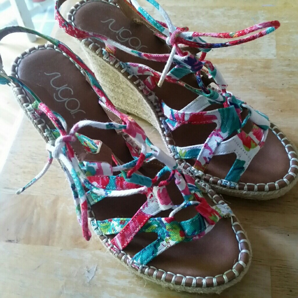 sugar Floral Strappy Wedges Heels